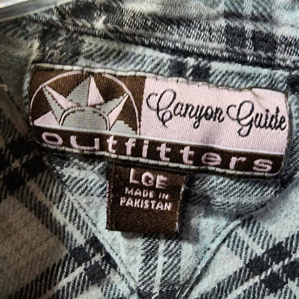 Blue Plaid Button Down Shirt Flannel Canyon Guide Outfitters - Picture 3 of 4